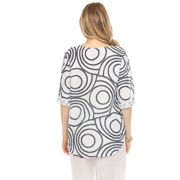 Navy Circle Print one button detail top - Picture 7 of 13